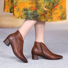 Botines de punta fina con tacón de gatito suave hechos a mano y cremallera lateral