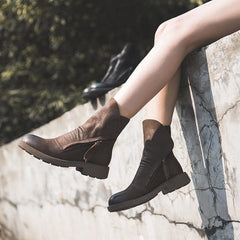 Retro Reitstiefeletten Chunky Wrinkled Ankle Boots Schwarz/Kaffee