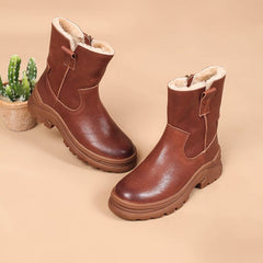 Damen-Schneestiefel mit Lammfellfutter für kalte Winter, Retro-Kurzstiefel