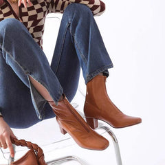 Klassisch elegante handschuhähnliche Stiefeletten High Heel Stiefel mit Reißverschluss vorne