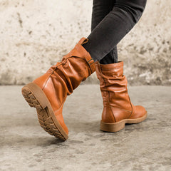 Botas de montar suaves de media pantorrilla con diseño plegable y forro de felpa corto para invierno