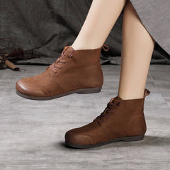 Handgemachte flache Stiefeletten Mori Girl Schuhe Soft Color Blocking