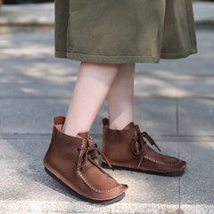 Handgemachte flache Stiefeletten Mori Girl Schuhe weiches Leder