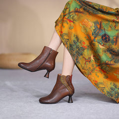 Handgemachte Stickerei Kitty Heel Stiefeletten Seitlicher Reißverschluss