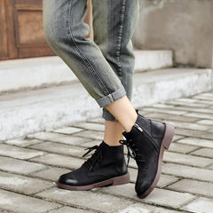 Botines de nobuk hechos a mano, estilo retro, con punta redonda, color café/negro