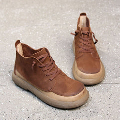 Round Toe Martin Boots Lace-Up Combat Boots Soft Ankle Boots Color Blocking