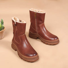 Damen-Schneestiefel mit Lammfellfutter für kalte Winter, Retro-Kurzstiefel