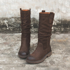 Reitstiefel aus Nubukleder mit halbhohem Schaft und Faltdesign