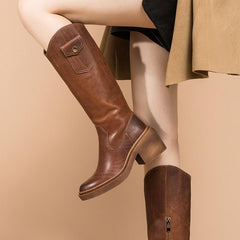 Retro klobige Reitstiefel Kniehohe Stiefel