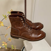 Handgefertigte Derby-Stiefel Biker-Stiefel Schnürstiefeletten Chunky Ankle Boots