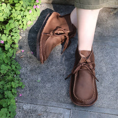 Handgemachte flache Stiefeletten Mori Girl Schuhe weiches Leder