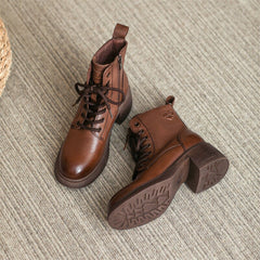 Echte Stiefeletten Stiefel Reißverschluss Runde Zehe Prägnante Retro Damen Stiefel