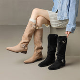 Womens Suede Knee High Boots with Buckles