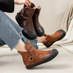 Botas cortas auténticas hechas a mano con puntera de goma, botines retro