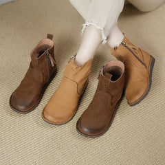 Retro-Rindsleder-Martin-Stiefel, bequeme Wanderstiefel mit Reißverschluss, Braun/Kaffee