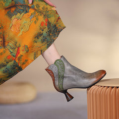 Handgemachte Stickerei Kitty Heel Stiefeletten Seitlicher Reißverschluss