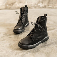 Botas cortas de nieve con cordones y forro de piel de oveja encerada para invierno