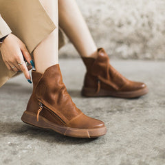 Weiche Retro-Stiefeletten aus Rindsleder mit dicker Sohle Schwarz/Kaffee