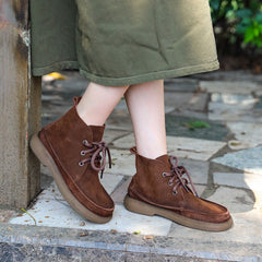 Handgemachte echte Martin-Stiefel, Schnürstiefeletten, Retro-Klobige Stiefeletten, Grau/Khaki/Kaffee