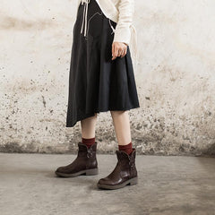 Gewachste Schaffell Kurze Stiefel Designer Retro Chunky Ankle Boots Dunkelkaffee/Schwarz