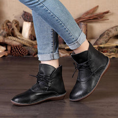 Handgemachte Retro Schnürstiefeletten mit Plüsch innen schwarz