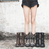Womens Retro Mid Calf Boots for Winter Buckles Boots