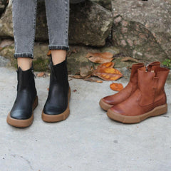 Botas Martin de piel de vaca retro, cómodas botas para caminar con cremallera, marrón/negro