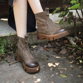 Cowhide Martin Boots Comfy Zip Walking Boots Gray/Coffee