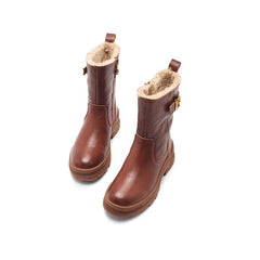 Damen Retro-Stiefel mit halbhoher Wadenlänge, mit Lammfell gefüttert, für kalte Winter