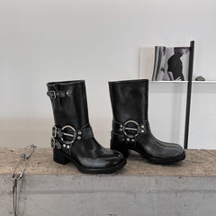 Echte kurze Stiefel Western Cowboystiefel Reitstiefel große runde Zehen