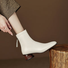 Botas Chelsea clásicas y elegantes con tacón medio y cremallera trasera, botas elásticas con punta cuadrada y calcetín, color blanco/caqui