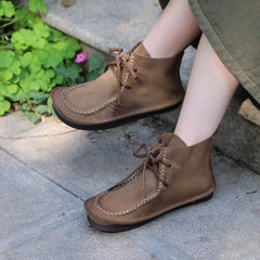 Handgemachte flache Stiefeletten Mori Girl Schuhe weiches Leder