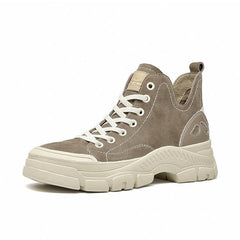 Lässige Sneakers aus Wildleder, runde Zehenpartie, ohne Schnürsenkel, hohe Spitzen, Damen, Retro-Mode, flache Schuhe, handgefertigt