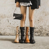 Waxing Mid Calf Boots Fold Design Riding Boots Short Plush Lined Or For Choice Apricot/Brown/Black