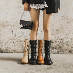 Reitstiefeletten mit Wadenlänge und Faltendesign, kurz, mit Plüschfutter oder zur Auswahl in Aprikose/Braun/Schwarz