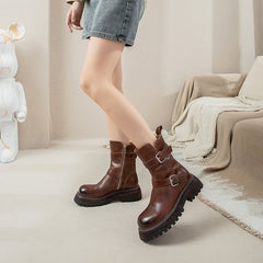 Botas de plataforma de 55 mm, botas Martin de doble capa, botas de combate con punta redonda