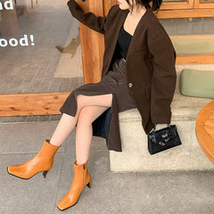 Botas clásicas tipo calcetín con punta cuadrada y tacón alto elástico