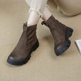 Retro Cowhide Chunky Martin Boots Comfy Zip Walking Boots Gray/Apricot