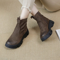 Retro-Rindsleder-Martin-Stiefel mit dicker Sohle und bequemem Reißverschluss, Grau/Apricot