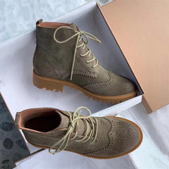 Handgemachte Wildleder Wingtip Brogue Martin Stiefel Schwarz/Khaki