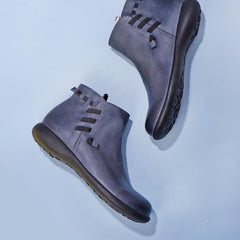 Retro Kurzstiefel für den Winter Runde Zehen Stiefeletten Schwarz/Blau