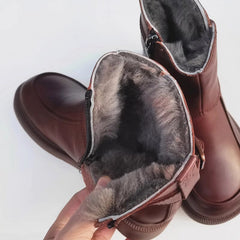 Botas Chelsea de punta grande hechas a mano, botines con forro polar en marrón/negro