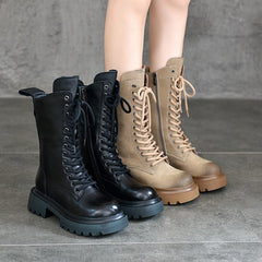 Biker Boots Lace-Up Combat Boots Retro Short Boots