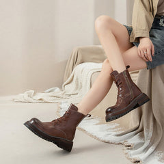 55 mm Plateaustiefel mit runder Zehenpartie, Kampfstiefel, Martin-Stiefel zum Schnüren