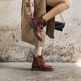 Retro Chunky Wrinkled Ankle Boots Black/Coffee/Brown