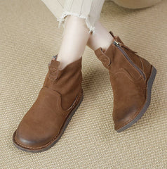 Retro-Rindsleder-Martin-Stiefel, bequeme Wanderstiefel mit Reißverschluss, Braun/Kaffee