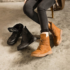 Botas cortas de nieve con cordones y forro de piel de oveja encerada para invierno