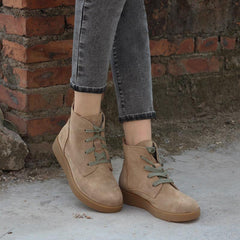 Nubukleder Martin Stiefel Fellfutter Casual Stiefeletten Hell Apricot/Dunkelblau