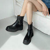 Platform Wedge Boots 70mm Heeled with Buckle and Size Zipper