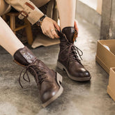 Handgemachte Schaffell Kampfstiefel Designer Retro Chunky Reitstiefel Kaffee/Dunkelkaffee/Schwarz